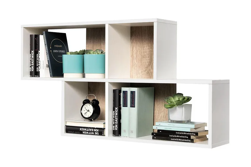 Seinähylly Byrne 100 cm, Valkoinen/tammi