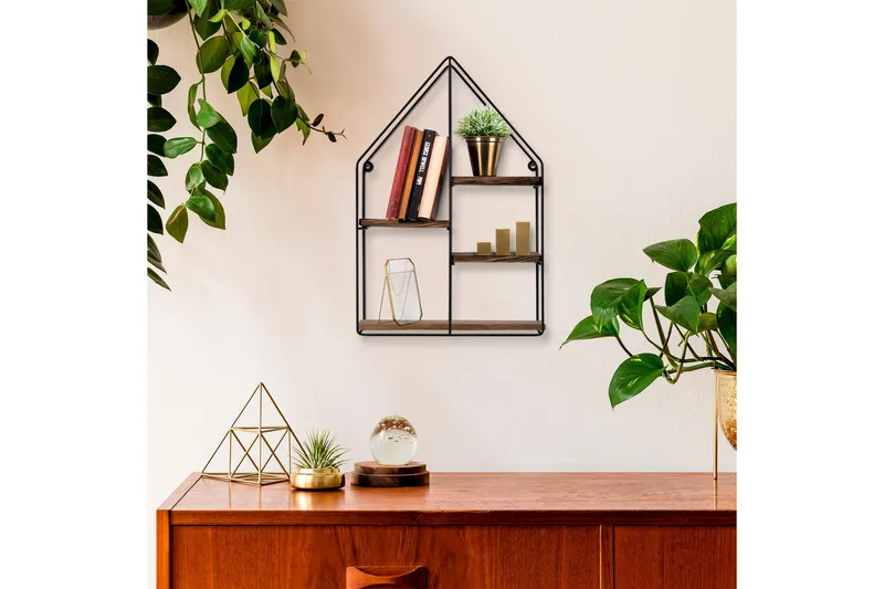 Seinähylly Candidum 60x15 cm 4 hyllyä, Musta/Tummanruskea