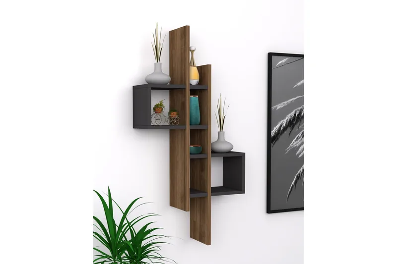 Seinähylly Emsen 54x20 cm 8 hyllyä, Luonnonväri/Antrasiitti