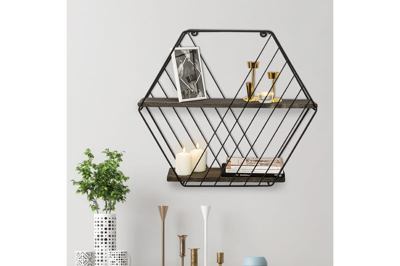 Seinähylly Karadeniz 15x60 cm 2 -pak - Musta/pähkinä - Säilytys - Hylly - Seinähylly