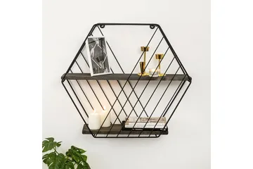 Seinähylly Karadeniz 15x60 cm 2 -pak - Musta/pähkinä - Säilytys - Hylly - Seinähylly