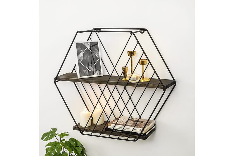 Seinähylly Karadeniz 15x60 cm 2 -pak - Musta/pähkinä - Säilytys - Hylly - Seinähylly