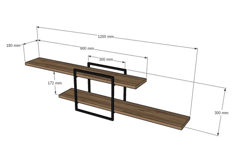 Seinähylly Monells 120x18 cm 2 hyllyä - Ruskea - Säilytys - Hylly - Seinähylly
