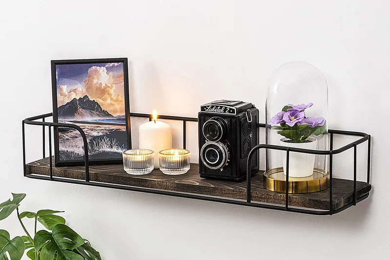 Seinähylly Reutum 15x60 cm - Musta/pähkinä - Säilytys - Hylly - Seinähylly