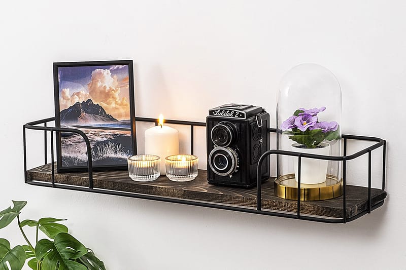 Seinähylly Reutum 15x60 cm - Musta/pähkinä - Säilytys - Hylly - Seinähylly
