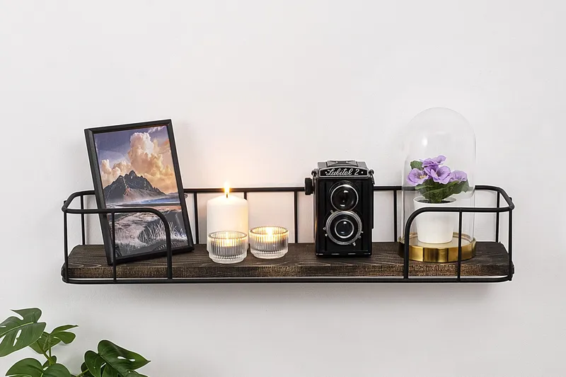 Seinähylly Reutum 15x60 cm - Musta/pähkinä - Säilytys - Hylly - Seinähylly