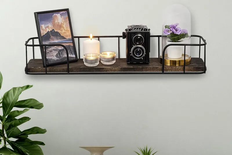 Seinähylly Reutum 15x60 cm - Musta/pähkinä - Säilytys - Hylly - Seinähylly