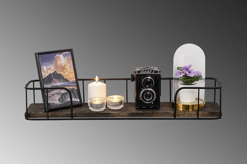 Seinähylly Reutum 15x60 cm - Musta/pähkinä - Säilytys - Hylly - Seinähylly