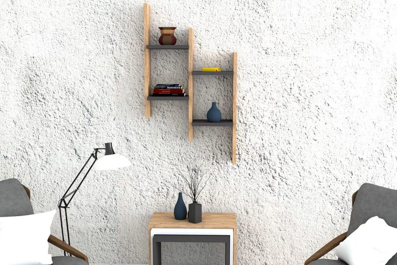 Seinähylly Suoma 49 cm - Antrasiitti/Pähkinä - Säilytys - Hylly - Seinähylly