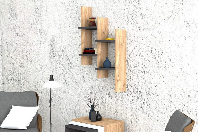 Seinähylly Suoma 49 cm - Antrasiitti/Pähkinä - Säilytys - Hylly - Seinähylly