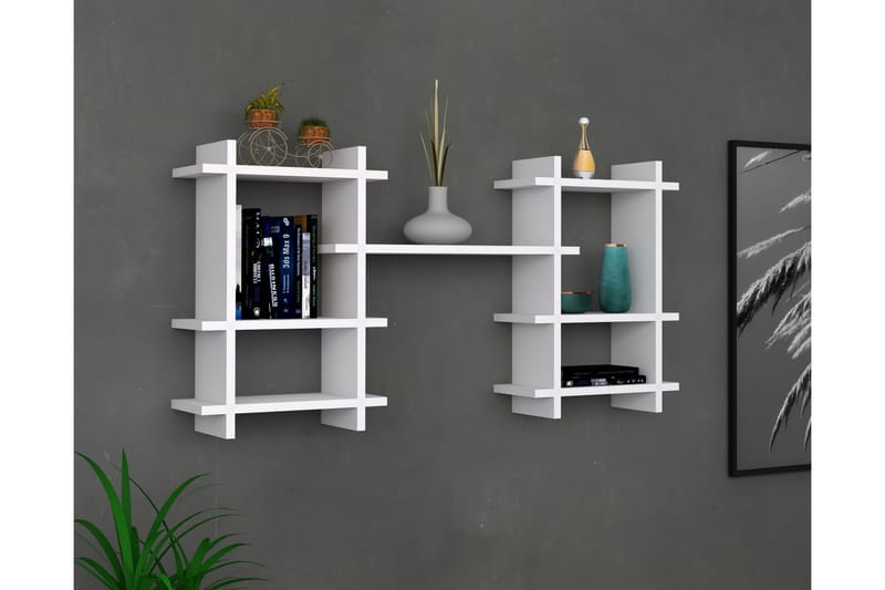 Seinähylly Tefochufo 117x60 cm 7 hyllyä - Valkoinen - Säilytys - Hylly - Seinähylly