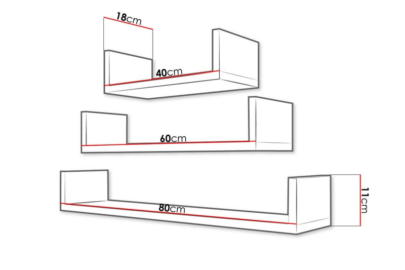 Seinähylly Trio - Harmaa / Valkoinen - Säilytys - Hylly - Seinähylly