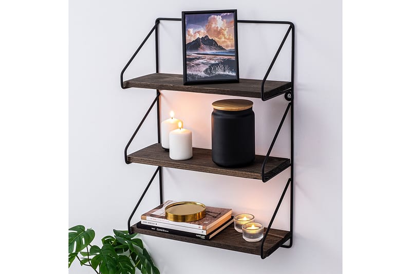 Seinähylly Violaceae 60x15 cm 3 hyllyä - Musta/Tummanruskea - Säilytys - Hylly - Seinähylly