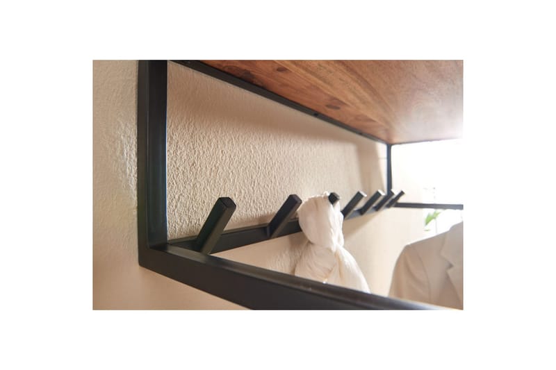 Seinähylly Wohnling Massiivipuinen metallinen seinään kiinnitettävä naulakko 80 cm teollinen - Säilytys - Hylly
