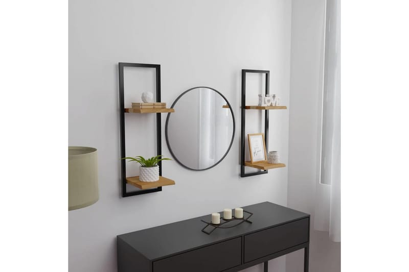 Seinähyllyt 2 kpl 25x25x75 cm täysi akasiapuu ja teräs - Ruskea - Säilytys - Hylly - Seinähylly