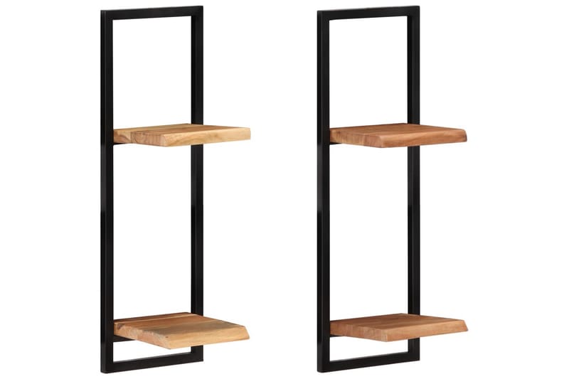 Seinähyllyt 2 kpl 25x25x75 cm täysi akasiapuu ja teräs - Ruskea - Säilytys - Hylly - Seinähylly