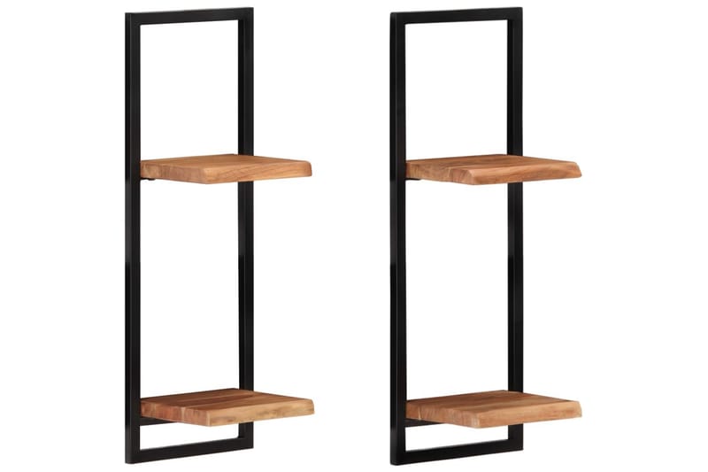 Seinähyllyt 2 kpl 25x25x75 cm täysi akasiapuu ja teräs - Ruskea - Säilytys - Hylly - Seinähylly