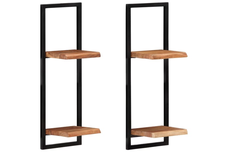 Seinähyllyt 2 kpl 25x25x75 cm täysi akasiapuu ja teräs - Ruskea - Säilytys - Hylly - Seinähylly