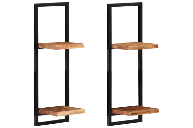 Seinähyllyt 2 kpl 25x25x75 cm täysi akasiapuu ja teräs - Ruskea - Säilytys - Hylly - Seinähylly
