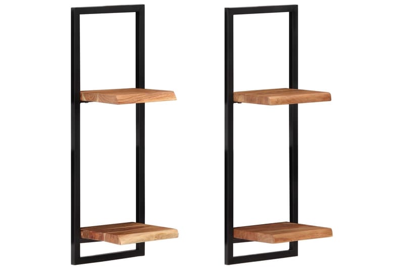 Seinähyllyt 2 kpl 25x25x75 cm täysi akasiapuu ja teräs - Ruskea - Säilytys - Hylly - Seinähylly