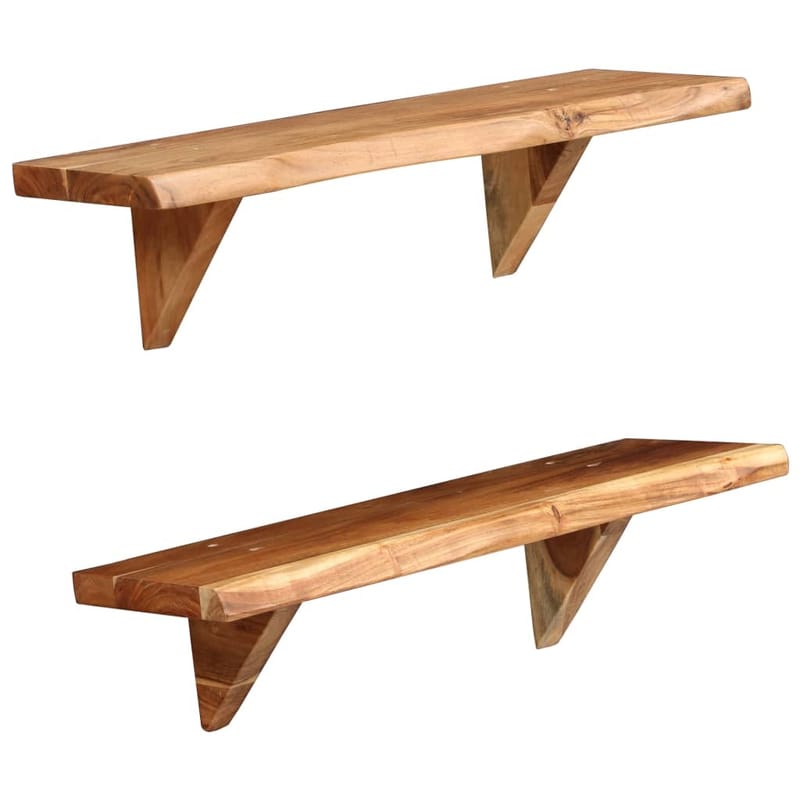 Seinähyllyt 2 kpl 60x20x16 cm kiinteä akaasiapuu - Ruskea - Säilytys - Hylly - Seinähylly