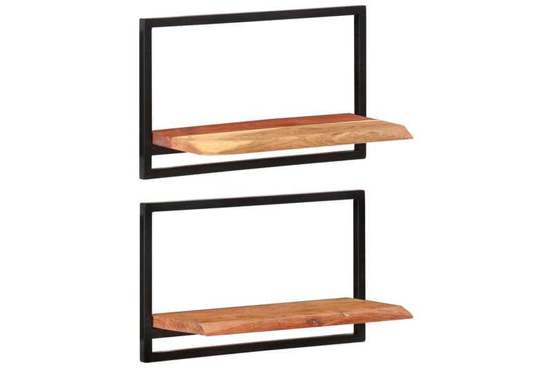 Seinähyllyt 2 kpl 60x25x35 cm täysi akasiapuu ja teräs - Ruskea - Säilytys - Hylly - Seinähylly