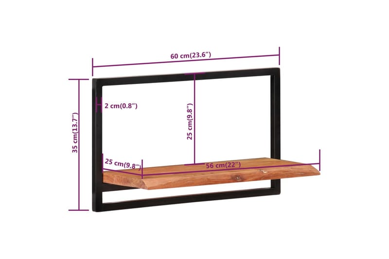 Seinähyllyt 2 kpl 60x25x35 cm täysi akasiapuu ja teräs - Ruskea - Säilytys - Hylly - Seinähylly