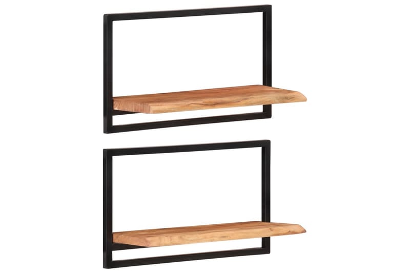 Seinähyllyt 2 kpl 60x25x35 cm täysi akasiapuu ja teräs - Ruskea - Säilytys - Hylly - Seinähylly