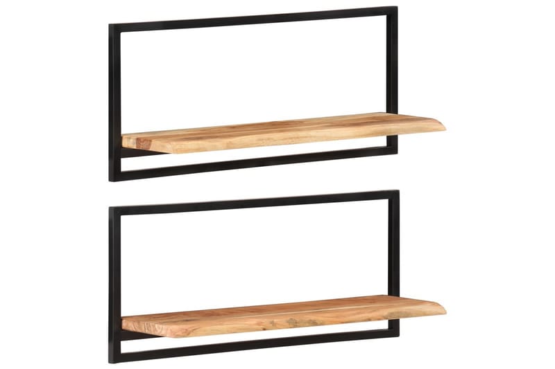 Seinähyllyt 2 kpl 80x25x35 cm täysi akasiapuu ja teräs - Ruskea - Säilytys - Hylly - Seinähylly