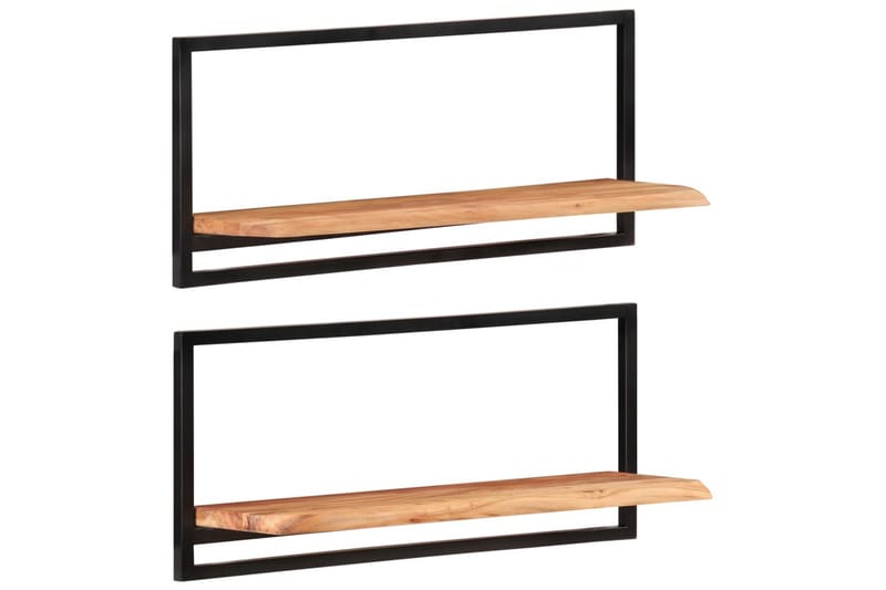 Seinähyllyt 2 kpl 80x25x35 cm täysi akasiapuu ja teräs - Ruskea - Säilytys - Hylly - Seinähylly