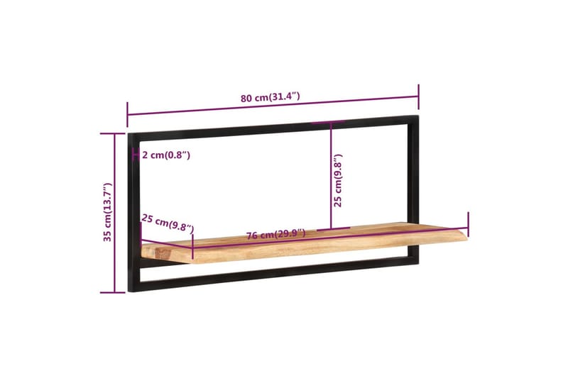 Seinähyllyt 2 kpl 80x25x35 cm täysi akasiapuu ja teräs - Ruskea - Säilytys - Hylly - Seinähylly