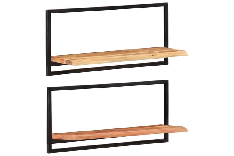 Seinähyllyt 2 kpl 80x25x35 cm täysi akasiapuu ja teräs - Ruskea - Säilytys - Hylly - Seinähylly