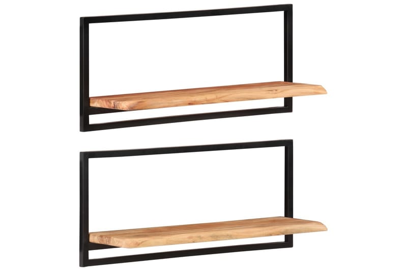 Seinähyllyt 2 kpl 80x25x35 cm täysi akasiapuu ja teräs - Ruskea - Säilytys - Hylly - Seinähylly
