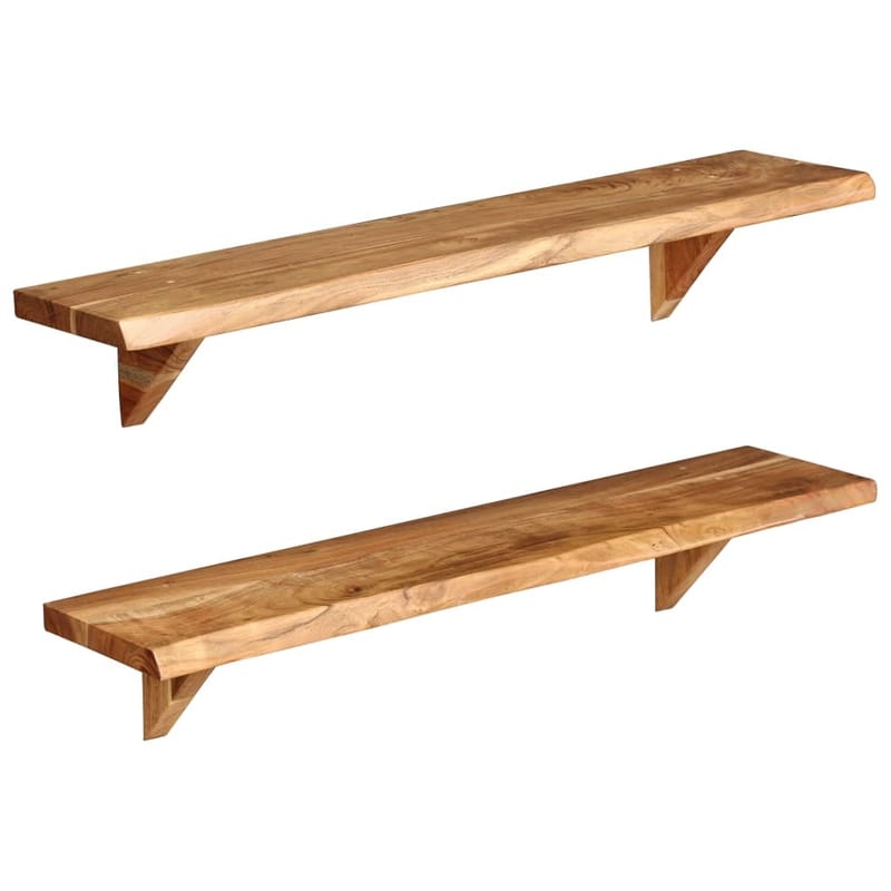 Seinähyllyt 2 kpl 90x20x16 cm kiinteä akaasiapuu - Ruskea - Säilytys - Hylly - Seinähylly