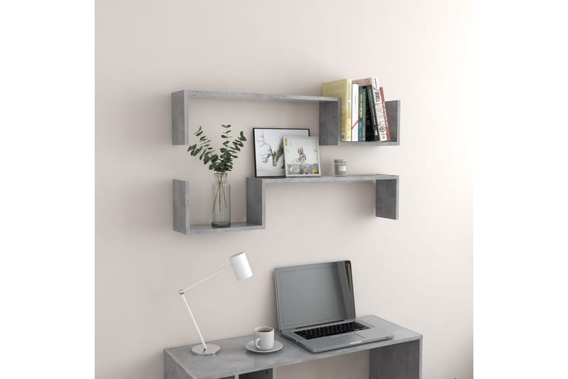 Seinähyllyt 2 kpl betoninharmaa 100x15x20 cm lastulevy - Säilytys - Hylly - Seinähylly