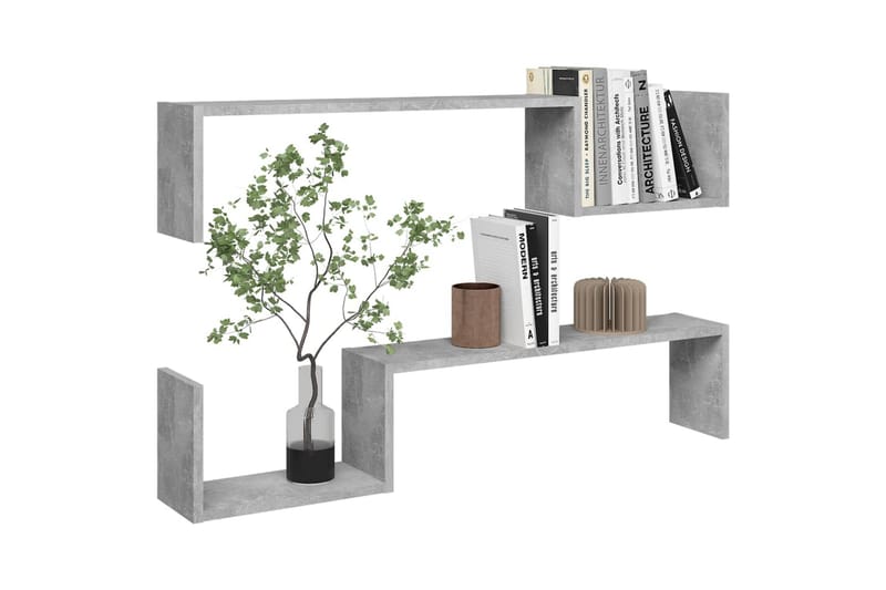 Seinähyllyt 2 kpl betoninharmaa 100x15x20 cm lastulevy - Säilytys - Hylly - Seinähylly