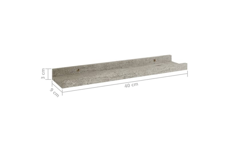 Seinähyllyt 2 kpl betoninharmaa 40x9x3 cm - Harmaa - Seinähylly - Keittiöhylly - Hylly