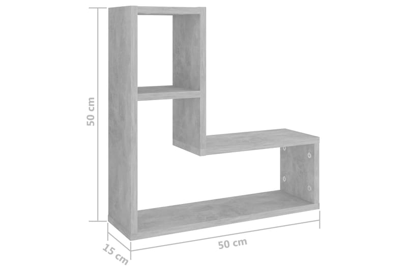 Seinähyllyt 2 kpl betoninharmaa 50x15x50 cm lastulevy - Harmaa - Seinähylly - Keittiöhylly - Hylly