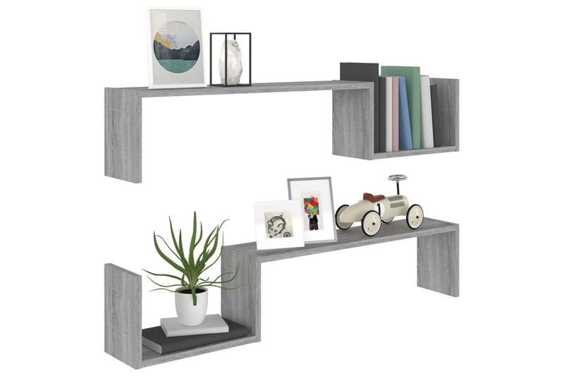 Seinähyllyt 2 kpl harmaa Sonoma 100x15x20 cm tekninen puu - Harmaa - Säilytys - Hylly - Seinähylly