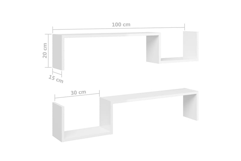 Seinähyllyt 2 kpl korkeakiilto 100x15x20 cm - Säilytys - Hylly - Seinähylly