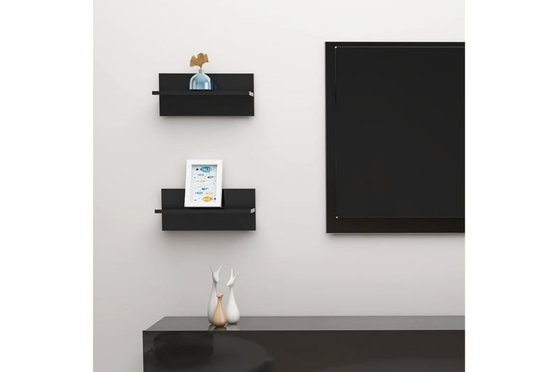 Seinähyllyt 2 kpl korkeakiilto musta 40x11,5x18 cm - Musta - Säilytys - Hylly - Seinähylly