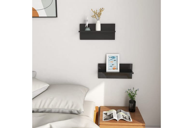 Seinähyllyt 2 kpl korkeakiilto musta 40x11,5x18 cm - Musta - Säilytys - Hylly - Seinähylly