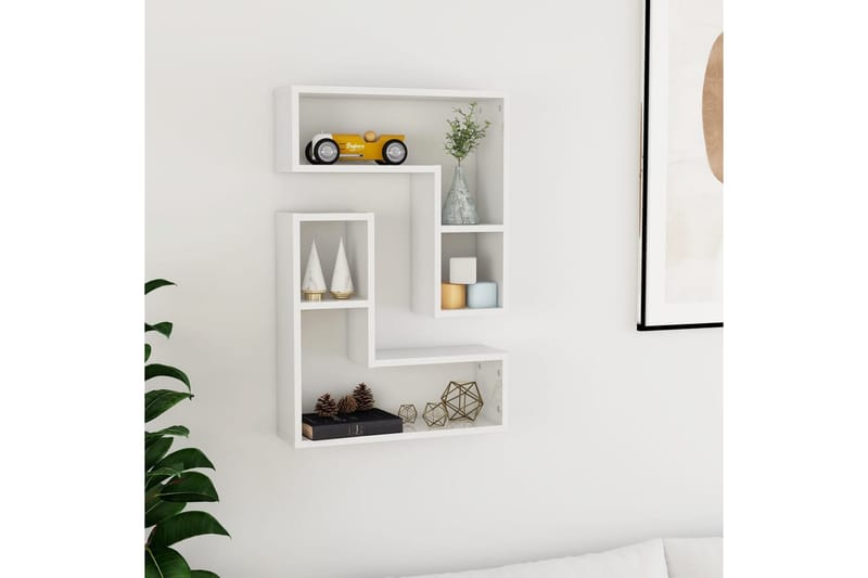 Seinähyllyt 2 kpl korkeakiilto valkoinen 50x15x50 cm - Valkoinen - Säilytys - Hylly - Seinähylly