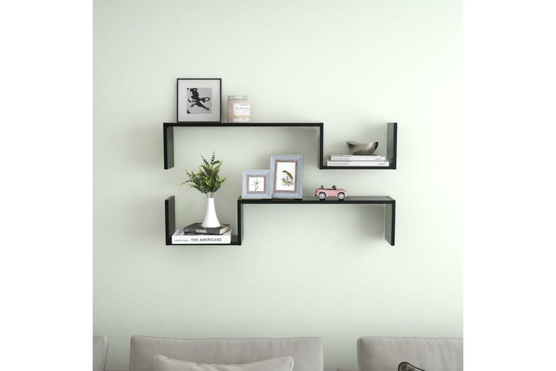 Seinähyllyt 2 kpl musta 100x15x20 cm lastulevy - Säilytys - Hylly - Seinähylly