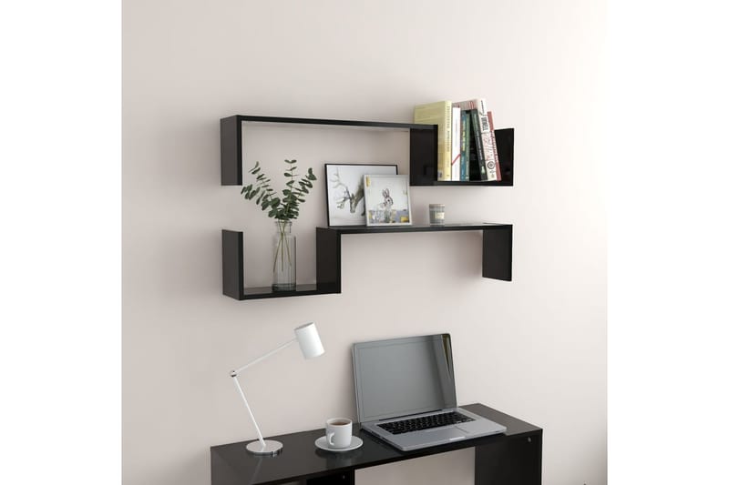 Seinähyllyt 2 kpl musta 100x15x20 cm lastulevy - Säilytys - Hylly - Seinähylly