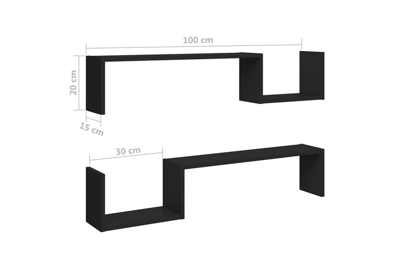 Seinähyllyt 2 kpl musta 100x15x20 cm lastulevy - Säilytys - Hylly - Seinähylly