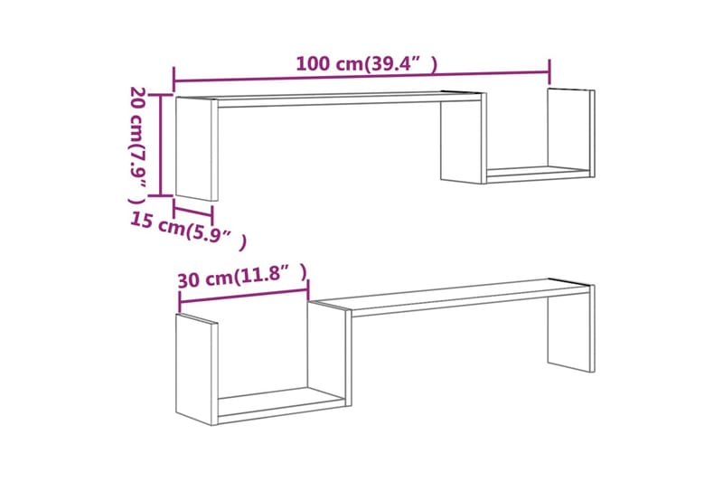 Seinähyllyt 2 kpl savutammi 100x15x20 cm tekninen puu - Ruskea - Säilytys - Hylly - Seinähylly