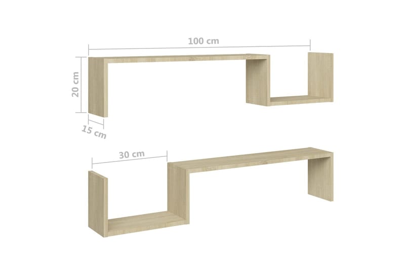Seinähyllyt 2 kpl Sonoma-tammi 100x15x20 cm lastulevy - Säilytys - Hylly - Seinähylly