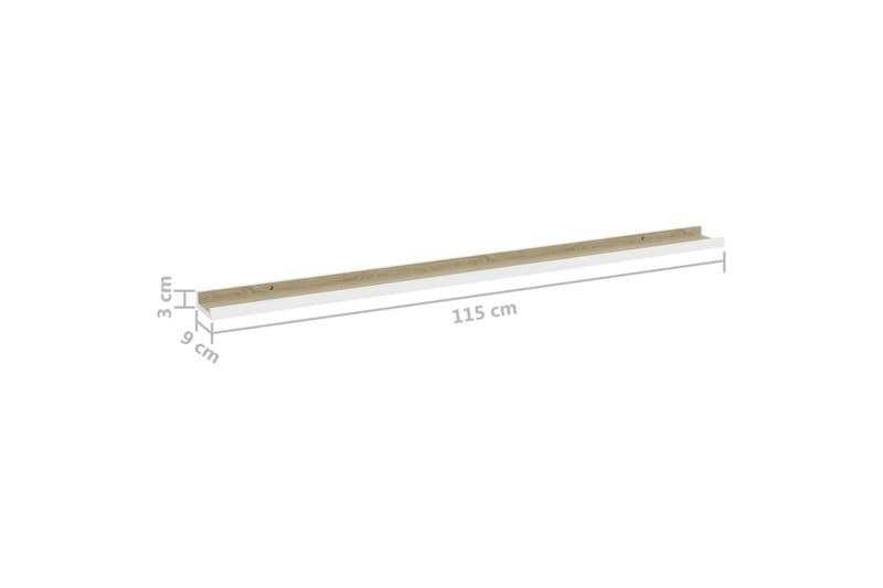 Seinähyllyt 2 kpl valkoinen ja Sonoma-tammi 115x9x3 cm - Säilytys - Hylly - Seinähylly