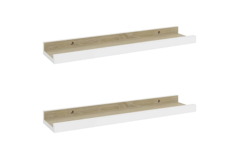 Seinähyllyt 2 kpl valkoinen ja Sonoma-tammi 40x9x3 cm - Valkoinen - Säilytys - Hylly - Seinähylly